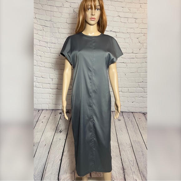 NWT New $232 Skills & Genes Grey Satin Midi Dress Size 6 - Picture 2 of 12